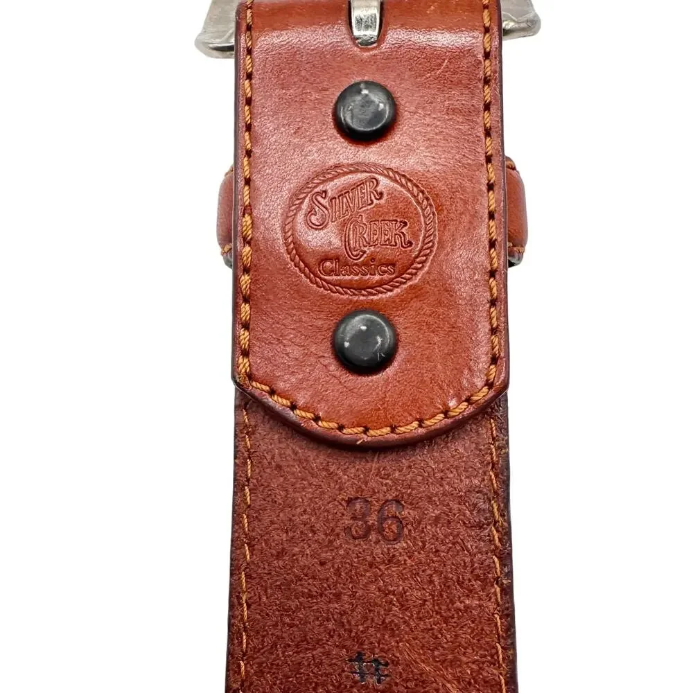 Silver Creek | Men | Vintage Banded Western Silver Medallion Leather Belt | 36